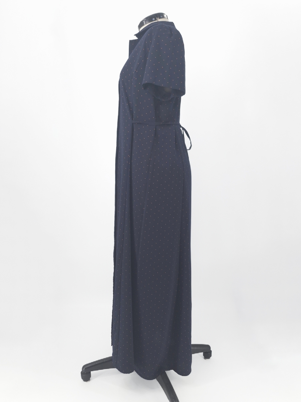 ✨Vintage 90s Norton McNaughton Navy Polka Dot Midi Shirt Dress✨ - Picture 6 of 16